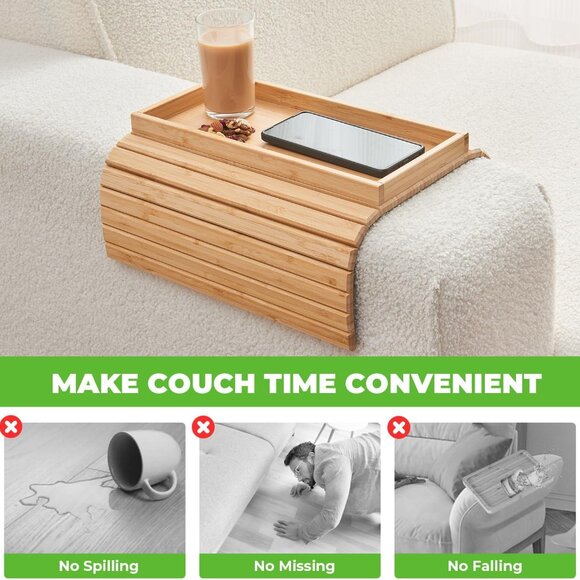 Bamboo Couch Cup Holder Arm Tray for Snack and Phone(1 Pack) - Picture 10 of 12
